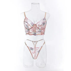 Floral Sheer Bustier Corset Set