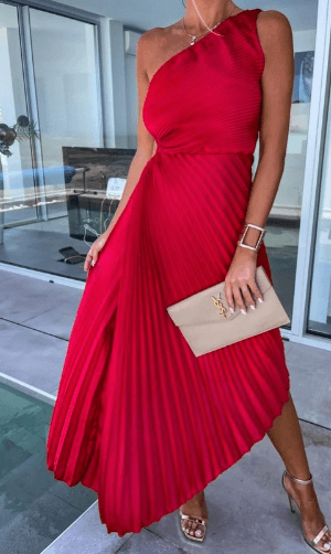 Skylar Women's Maxi Dress | One-Shoulder, Pleated