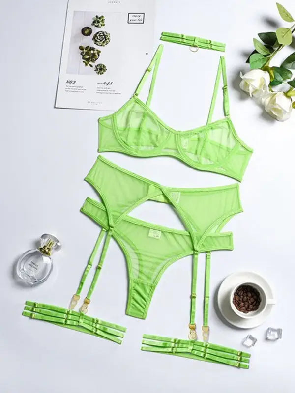 Holiday Romance Mesh 4 Piece Garter Set