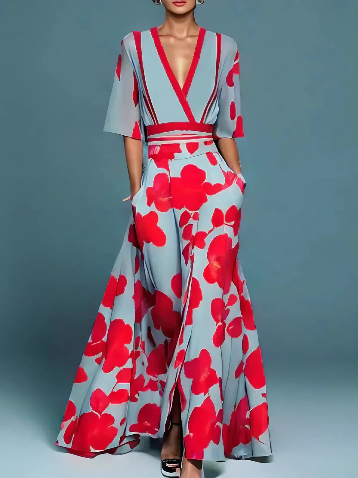 Bliss Long Flowing Dress with Bold Floral Design for Women