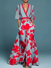 Bliss Long Flowing Dress with Bold Floral Design for Women