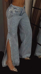 Starlit Side-Slit Denim â€?Rhinestone Glow Edition