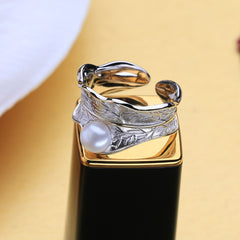 Authentic 925 Sterling Silver Natural Freshwater Pearl Geometric Rings