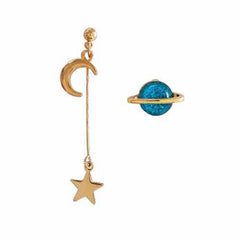 Korean Asymmetrical Star Moon Metal Drop Earrings