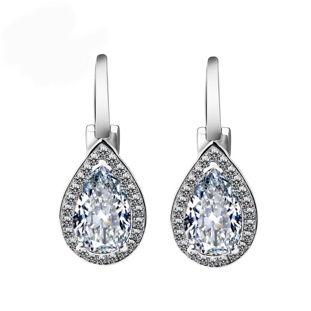 Office Style 925 Sterling Silver Water Drop Sapphire Amethyst Gemstone Woman Earrings