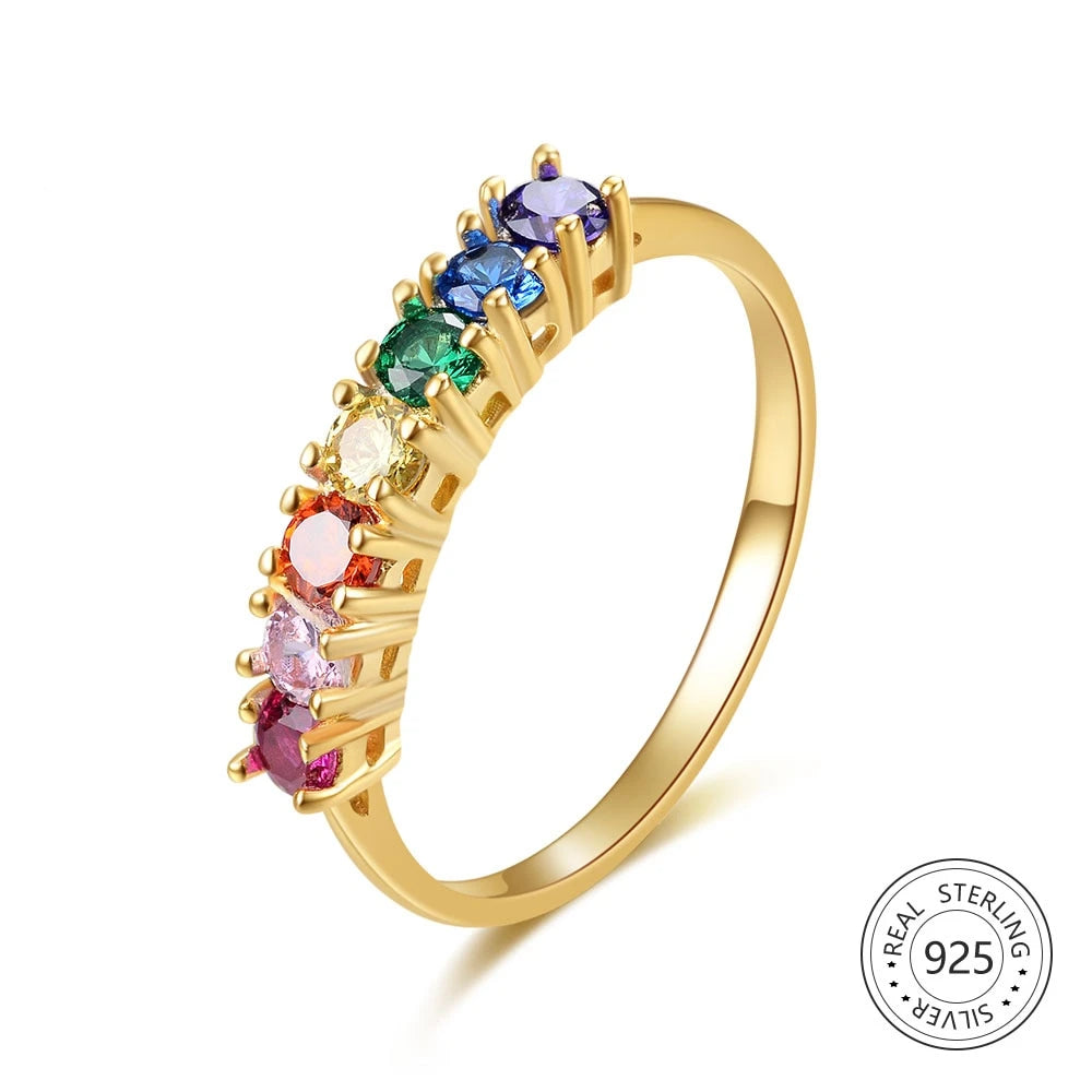 925 Sterling Silver Rainbow Rings with 14K Gold Plated Ring