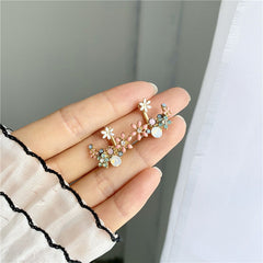 Korean Cute Hook Drop Oil Flower Crystal Stud Earrings