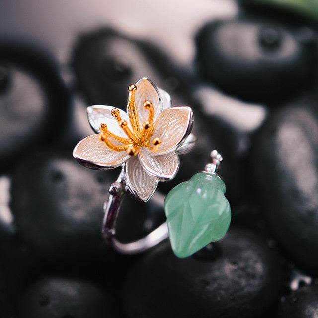 Authentic 925 Sterling Silver with Natural Aventurine Gemstone Rings
