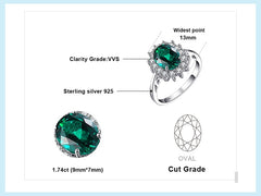 Classic Princess Diana Simulated Emerald Ring with 925 Sterling Silver