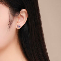Cute 925 Sterling Silver Butterfly Pink CZ Screw Back Women Stud Earrings
