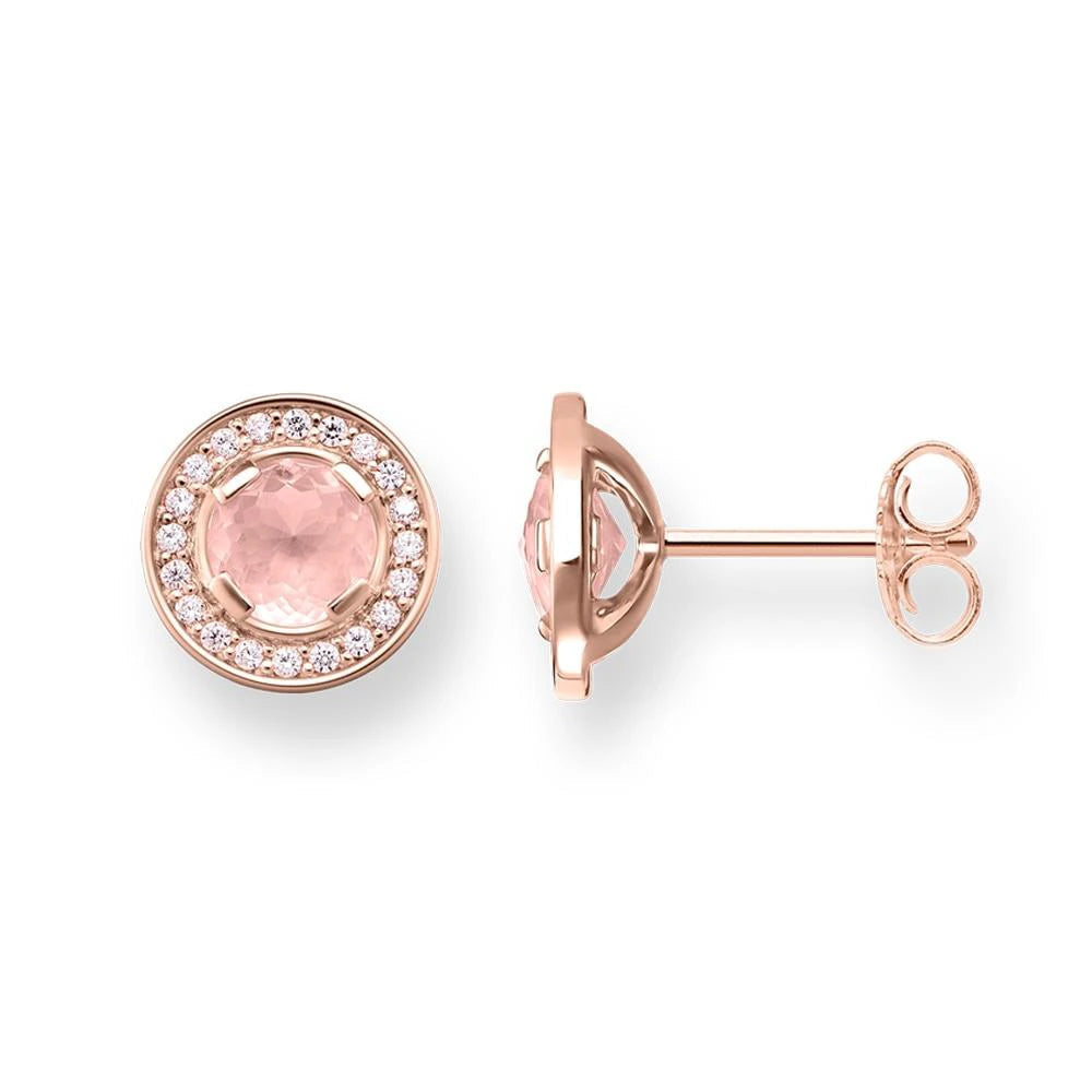 Authentic 925 Sterling Silver Light of Luna Pink Round Ear Women Studs Earrings