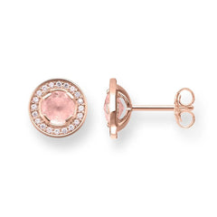 Authentic 925 Sterling Silver Light of Luna Pink Round Ear Women Studs Earrings