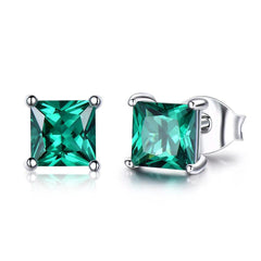 Korean Authentic 925 Sterling Silver Emerald Gemstone Woman Stud Earrings