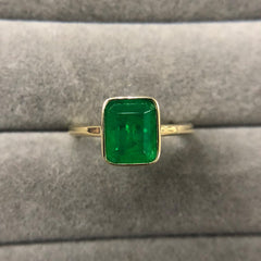 Vintage 925 Golden Rings with Natural 18k Gold Emerald Rectangle Beveled Stone