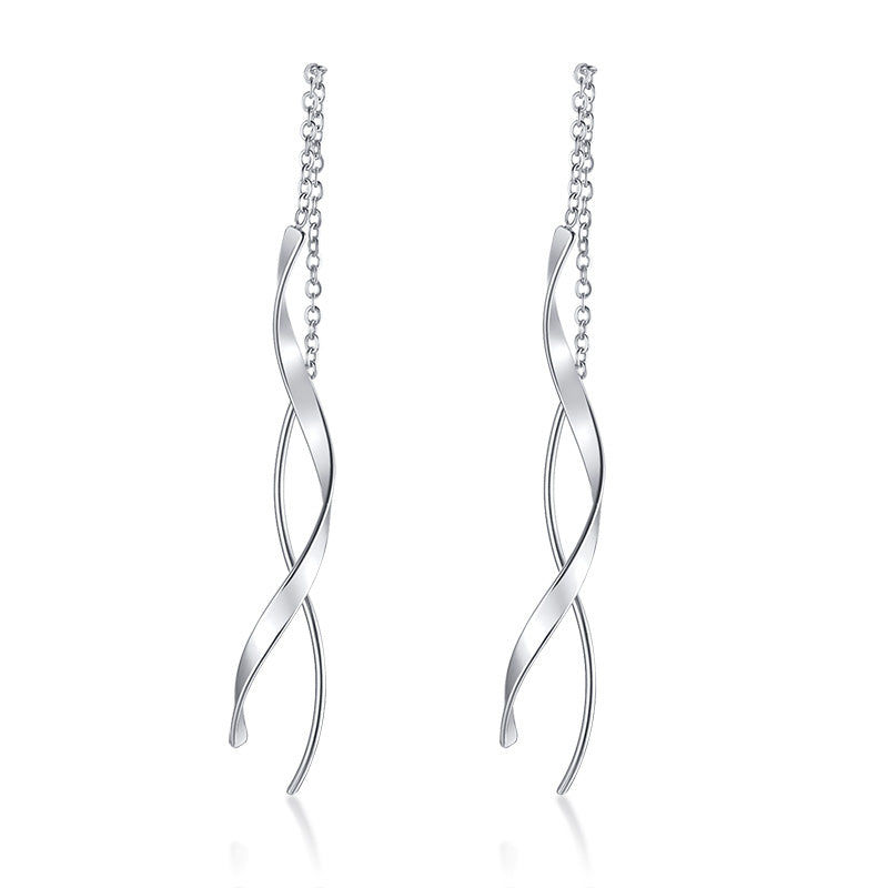 Luxury Rose Gold Threader Thin Bar Spiral Wire Woman Earrings