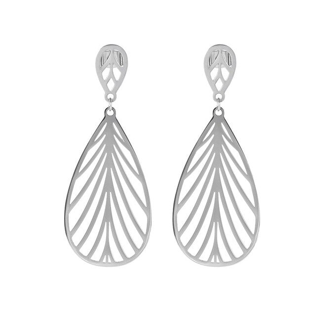 Modern Stainless Steel Big Hollow Striped Woman Earring