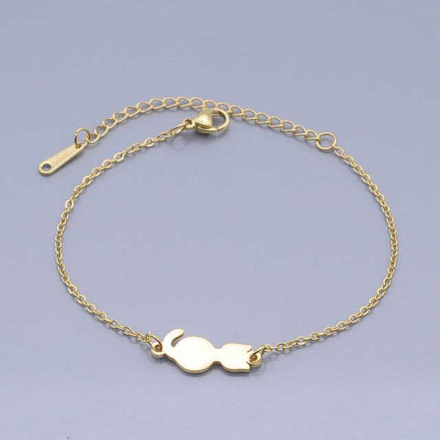 100% Stainless Steel Dainty Kitty Cat Charm Bracelet