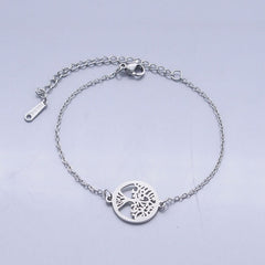 100% Stainless Steel Dainty Round Tree Of Life Charm Bracelet