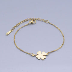 100% Stainless Steel Dainty Lucky Clover Charm Bracelet