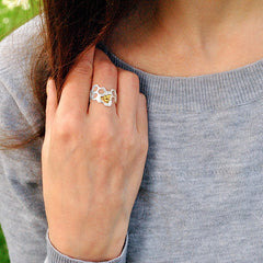 Small Bee 18k Gold Plated Honeycomb Open Rings