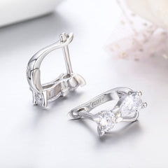 Cute Blue Cat CZ 925 Sterling Silver Small Loop Hoop Earrings