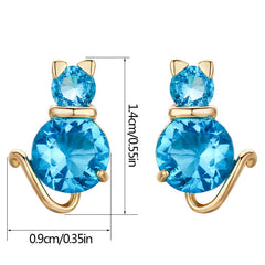 Trendy Gold Color Cute Cat Clear Zircon Stud Earrings