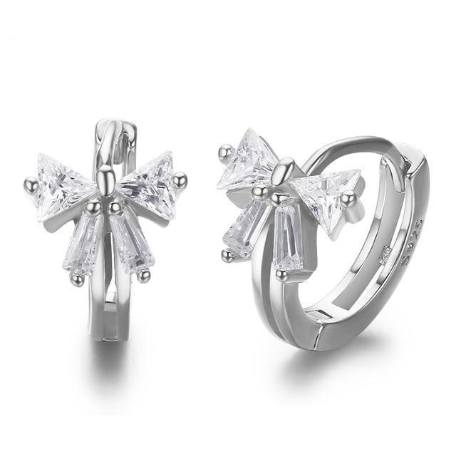 Cute Mini 925 Sterling Silver Bow CZ Circles Loops Hoop Earrings
