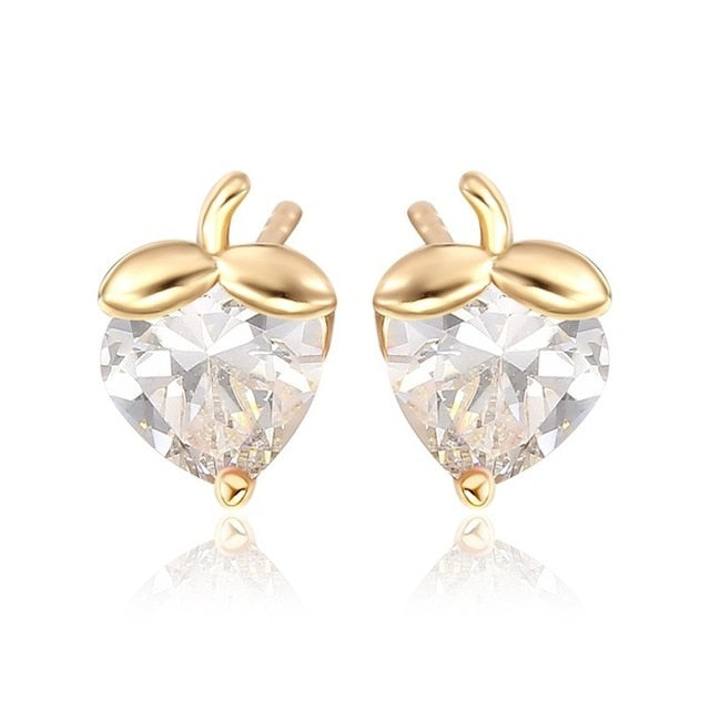Cute Heart Cut Cubic Zircon Multi Color Strawberry Small Stud Earrings