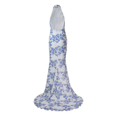 Refine Halter Ruched Flora Backless Maxi Dress