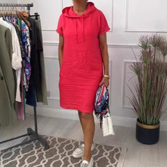 Emmaâ„?Cotton and Linen Dress with Pockets and Hood