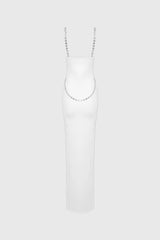 Fitted Midi Dress with Waist Chains - White