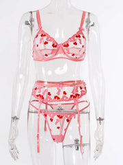XOXO Sheer Embroidered 3-Pieces Garter Set